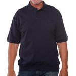 Load image into Gallery viewer, Classics by Palmland Short Sleeve 3 Button Banded Bottom Knit Collar Big and Tall- Navy