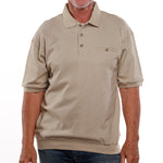 Load image into Gallery viewer, Classics by Palmland Short Sleeve 3 Button Banded Bottom Knit Collar - Taupe