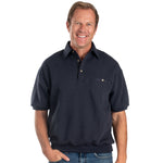 Load image into Gallery viewer, Classics By Palmland Solid French Terry Short Sleeve Banded Bottom Polo Shirt - Navy Heather