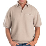 Load image into Gallery viewer, Palmland Solid French Terry Short Sleeve Banded Bottom Polo Shirt - Big and Tall - Taupe