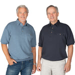 Load image into Gallery viewer, Classics By Palmland Solid French Terry Short Sleeve Banded Bottom Polo Shirt - Navy Heather