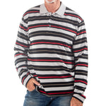 Load image into Gallery viewer, Men&#39;s Long Sleeve Gray Striped Cotton Traders Polo Shirt
