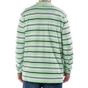 Men's Long Sleeve Green Striped Cotton Traders Polo Shirt