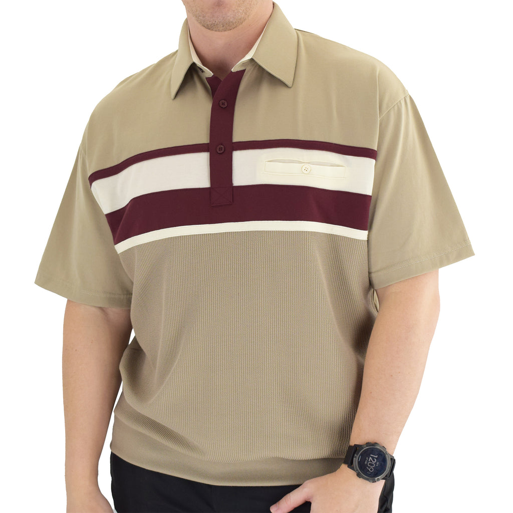 Classics by Palmland Horizontal Short Sleeve Banded Bottom Shirt Taupe - 6010-BL12 - theflagshirt