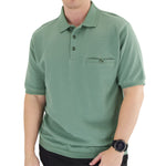 Load image into Gallery viewer, Classics by Palmland Short Sleeve 3 Button Banded Bottom Knit Collar 6070-100-Sage - theflagshirt