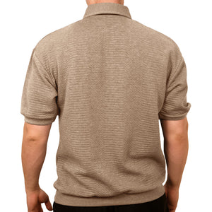 Palmland Solid French Terry Short Sleeve Banded Bottom Polo Shirt 6090-720 Big and Tall Taupe