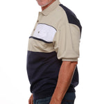 Load image into Gallery viewer, Classics by Palmland Horizontal French Terry knit Banded Bottom Shirt 6090-BL2 Tan/Navy
