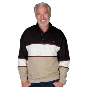 Classics by Palmland Horizontal Stripes Banded Bottom Shirt 6094-728 Taupe - theflagshirt