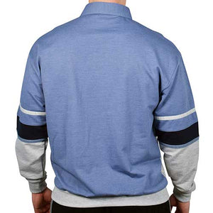 Classics by Palmland Horizontal Stripes Long Sleeve Banded Bottom Shirt 6094-736 Big and Tall Blue HT -bandedbottom