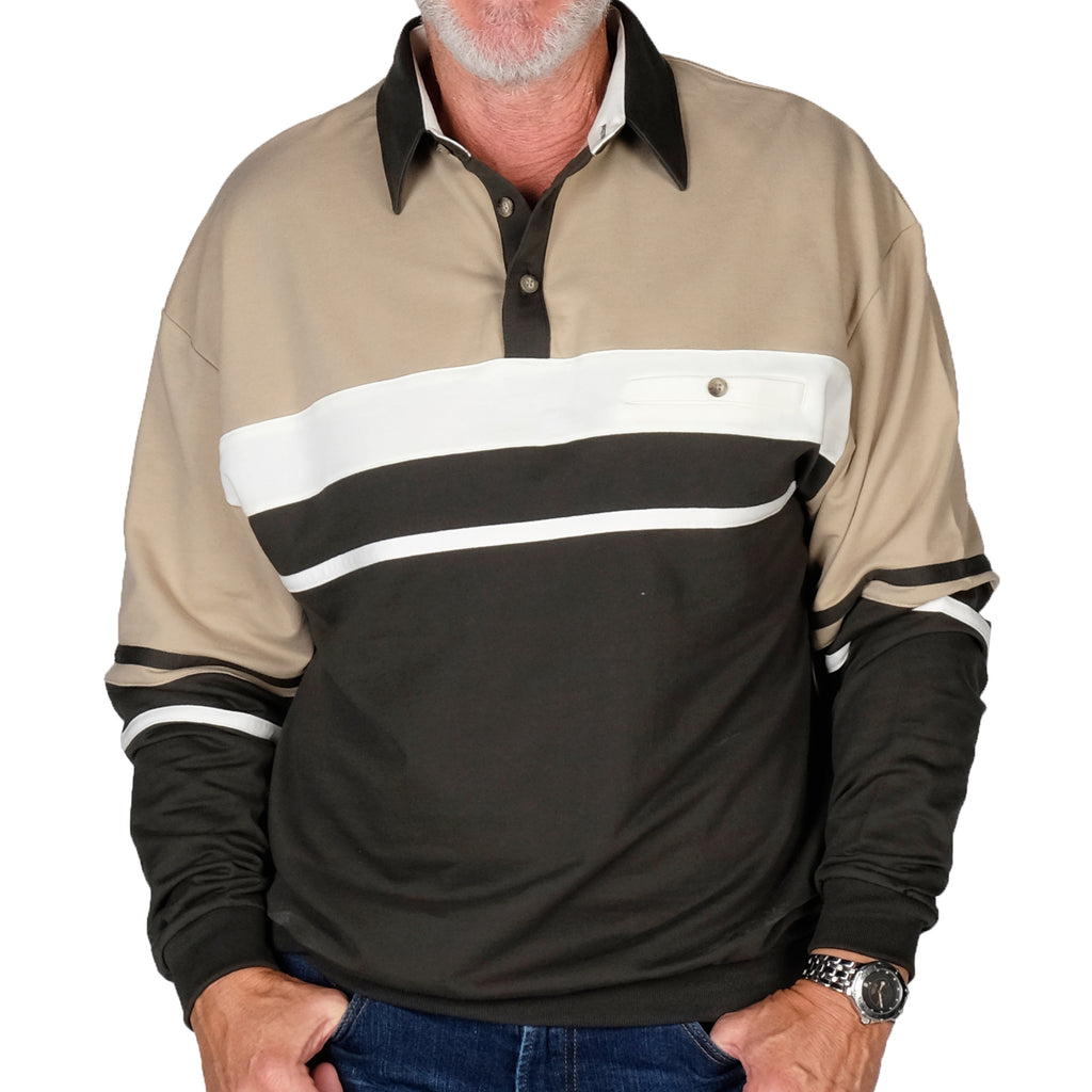 Classics By Palmland Horizontal Stripes Banded Bottom Shirt 6094-739 Green - theflagshirt