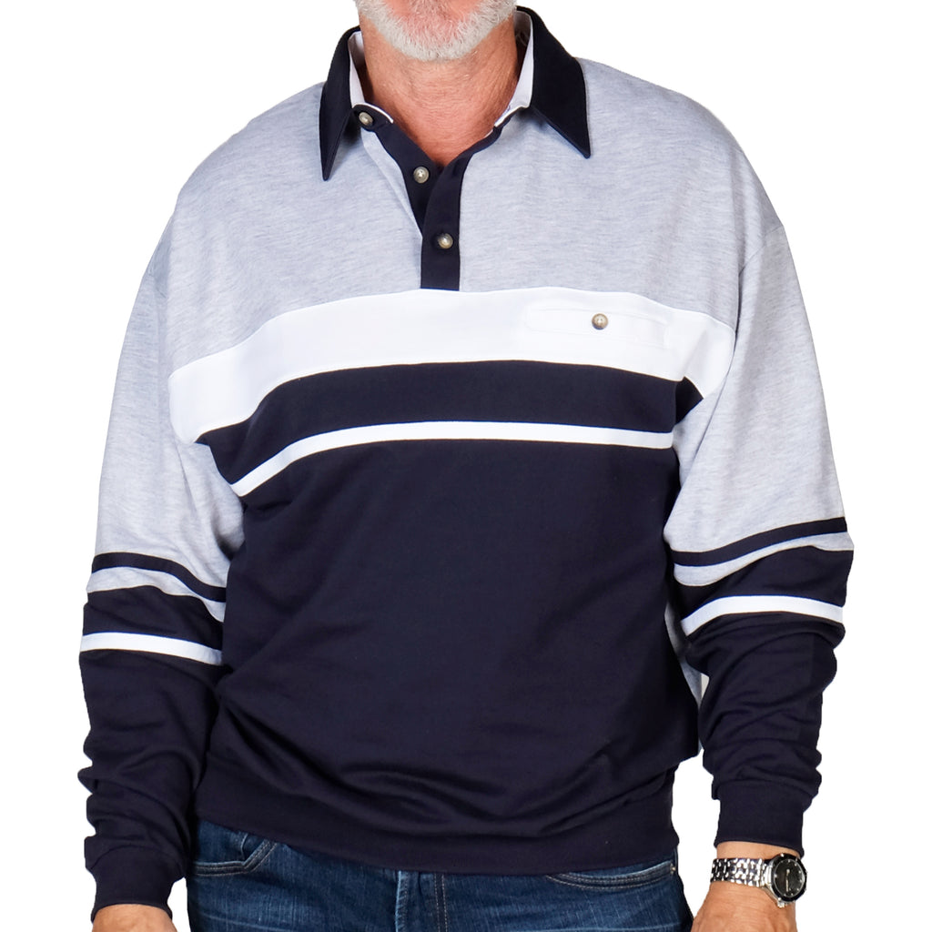 Classics By Palmland Horizontal Stripes Banded Bottom Shirt 6094-739 Navy - theflagshirt