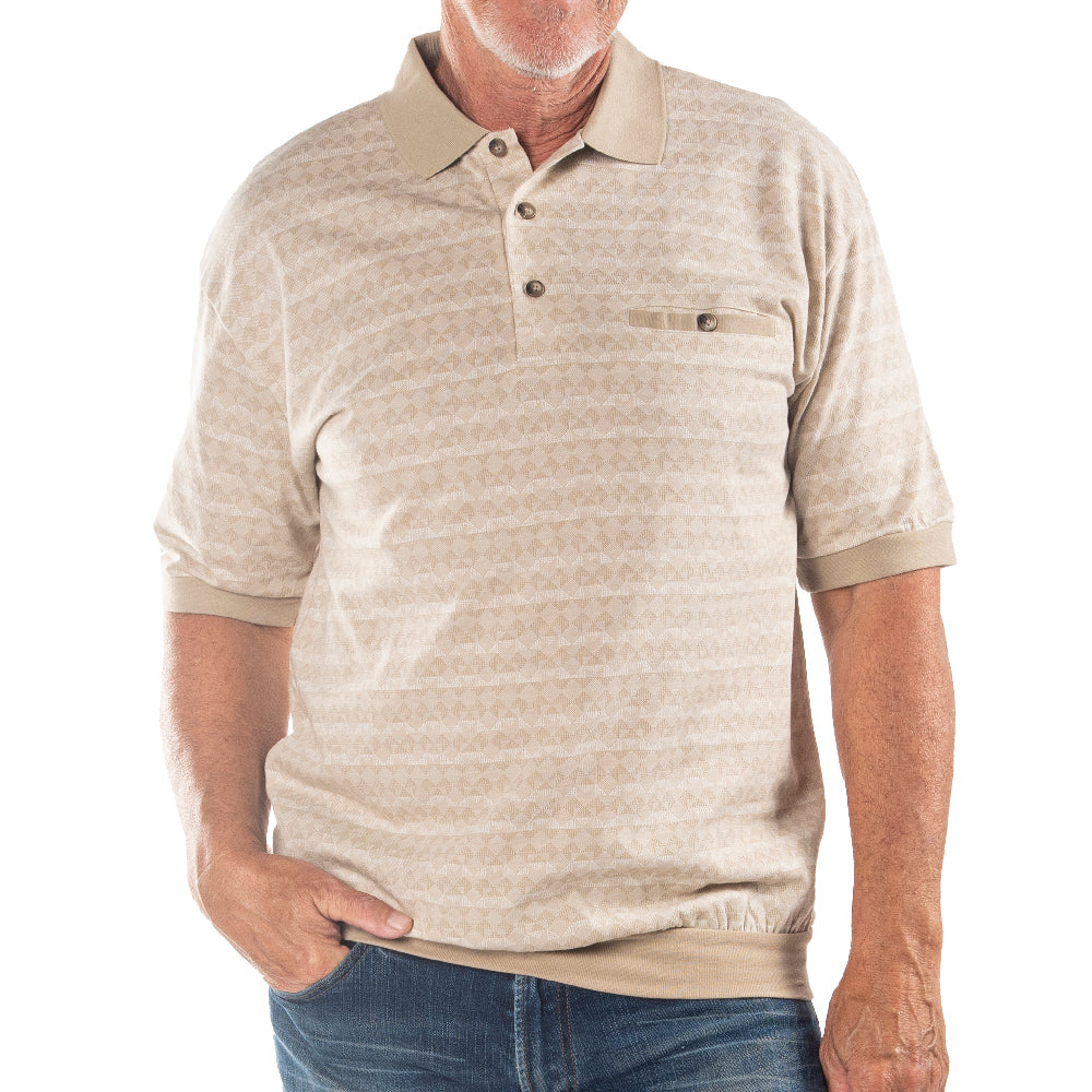 Classics by Palmland Allover Short Sleeve Banded Bottom Shirt 6190-330 Taupe