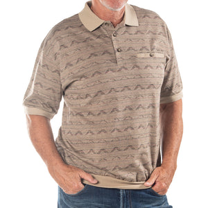 Classics by Palmland Jacquard Short Sleeve Banded Bottom Shirt 6191-328 Khaki