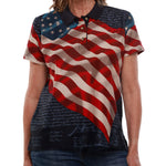 Load image into Gallery viewer, Women's Waving American Flag Polo Shirt