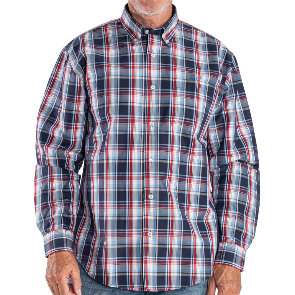 Heritage Comfort Button Down Sport Shirt- Navy/Red