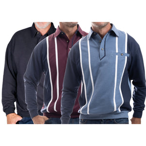 Vertical Burgundy Navy Mix-3 Long Sleeve Shirts Bundled