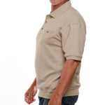Load image into Gallery viewer, Classics by Palmland Short Sleeve 3 Button Banded Bottom Knit Collar 6070-100BT-TAUPE
