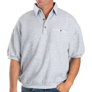 Palmland Solid French Terry Short Sleeve Banded Bottom Polo Shirt 6090-720 Big and Tall - Grey HT