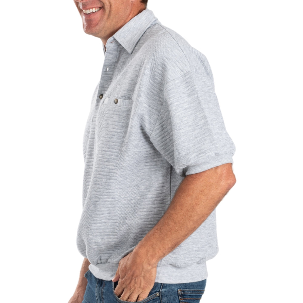 Palmland Solid French Terry Short Sleeve Banded Bottom Polo Shirt 6090-720 Big and Tall - Grey HT