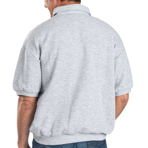 Palmland Solid French Terry Short Sleeve Banded Bottom Polo Shirt 6090-720 Big and Tall - Grey HT