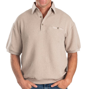 Palmland Solid French Terry Short Sleeve Banded Bottom Polo Shirt 6090-720 Big and Tall Taupe