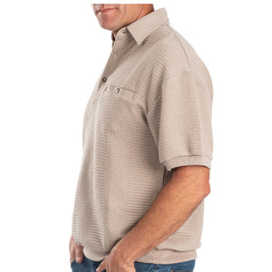 Palmland Solid French Terry Short Sleeve Banded Bottom Polo Shirt 6090-720 Big and Tall Taupe