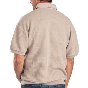 Palmland Solid French Terry Short Sleeve Banded Bottom Polo Shirt 6090-720 Big and Tall Taupe