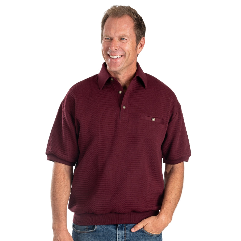 Classics by Palmland Solid French Terry Short Sleeve Banded Bottom Polo Shirt 6090-720 Burgundy