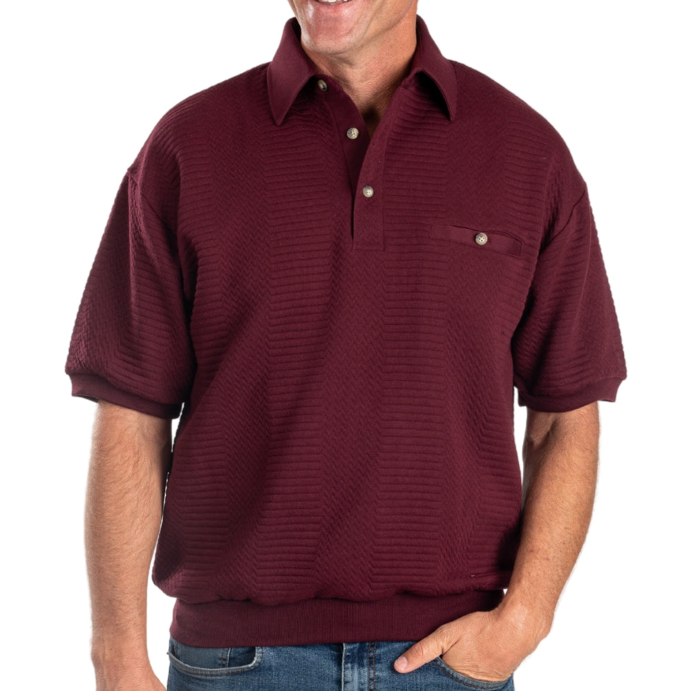 Palmland Solid French Terry Short Sleeve Banded Bottom Polo Shirt Palmland Solid French Terry Short Sleeve Banded Bottom Polo Shirt