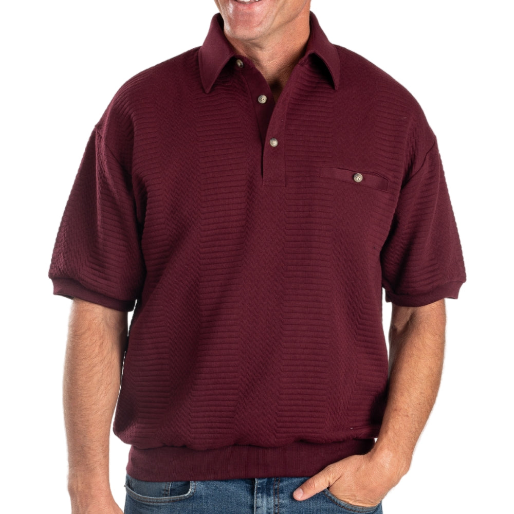 Palmland Solid French Terry Short Sleeve Banded Bottom Polo Shirt 6090-720 Big and Tall - Burgundy