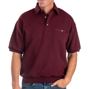 Palmland Solid French Terry Short Sleeve Banded Bottom Polo Shirt 6090-720 Big and Tall - Burgundy