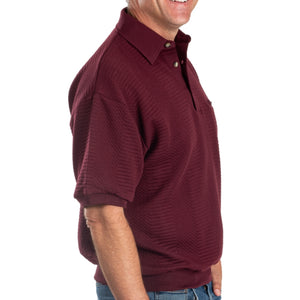 Palmland Solid French Terry Short Sleeve Banded Bottom Polo Shirt 6090-720 Big and Tall - Burgundy