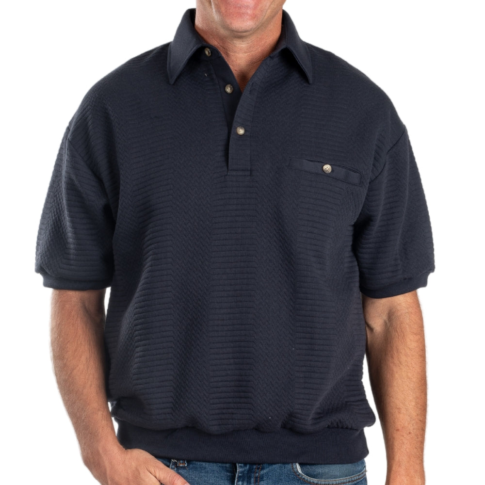 Classics By Palmland Solid French Terry Short SLeeve Banded Bottom Polo Shirt 6090-720 Big and Tall - Navy Heather