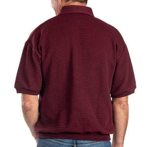 Palmland Solid French Terry Short Sleeve Banded Bottom Polo Shirt 6090-720 Big and Tall - Burgundy