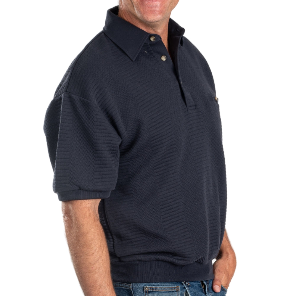 Classics By Palmland Solid French Terry Short SLeeve Banded Bottom Polo Shirt 6090-720 Big and Tall - Navy Heather