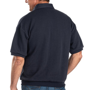 Classics By Palmland Solid French Terry Short SLeeve Banded Bottom Polo Shirt 6090-720 Big and Tall - Navy Heather