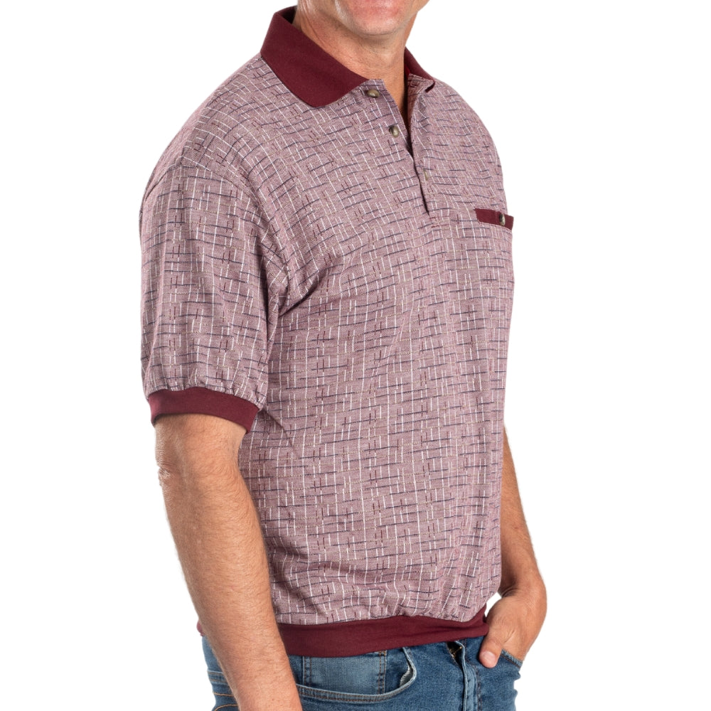 Classics by Palmland Jacquard Short Sleeve Banded Bottom Shirt - Big and Tall - Burgundy