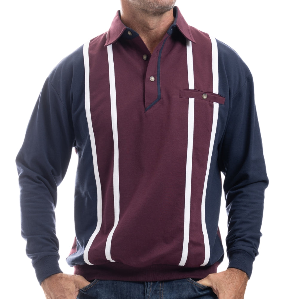 Vertical Burgundy Navy Mix-3 Long Sleeve Shirts Bundled