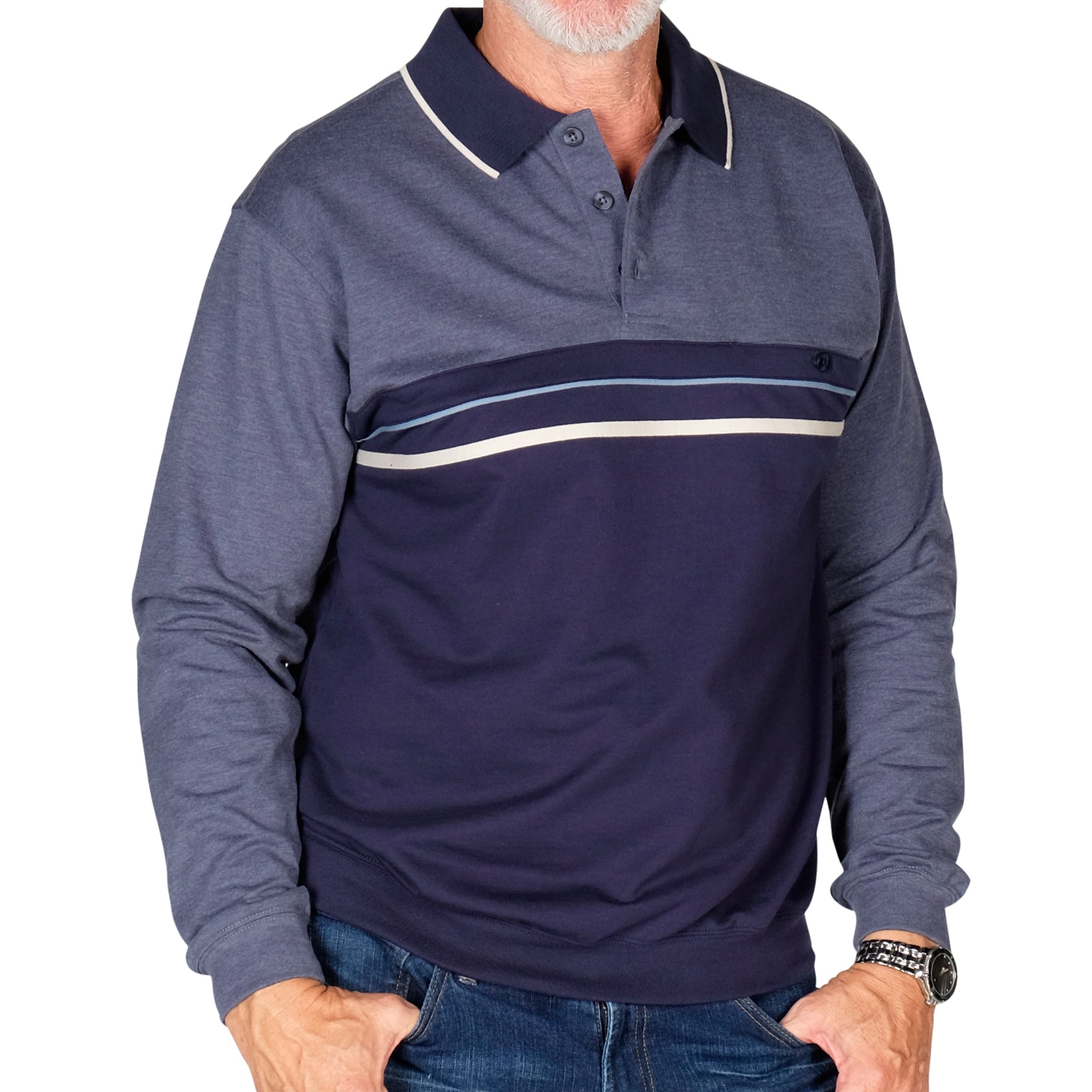 Classics by Palmland Long Sleeve Banded Bottom Shirt 6198-307 Navy