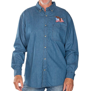 eagle button down dress shirts Men's Eagle Embroidery Denim Button Down Shirt