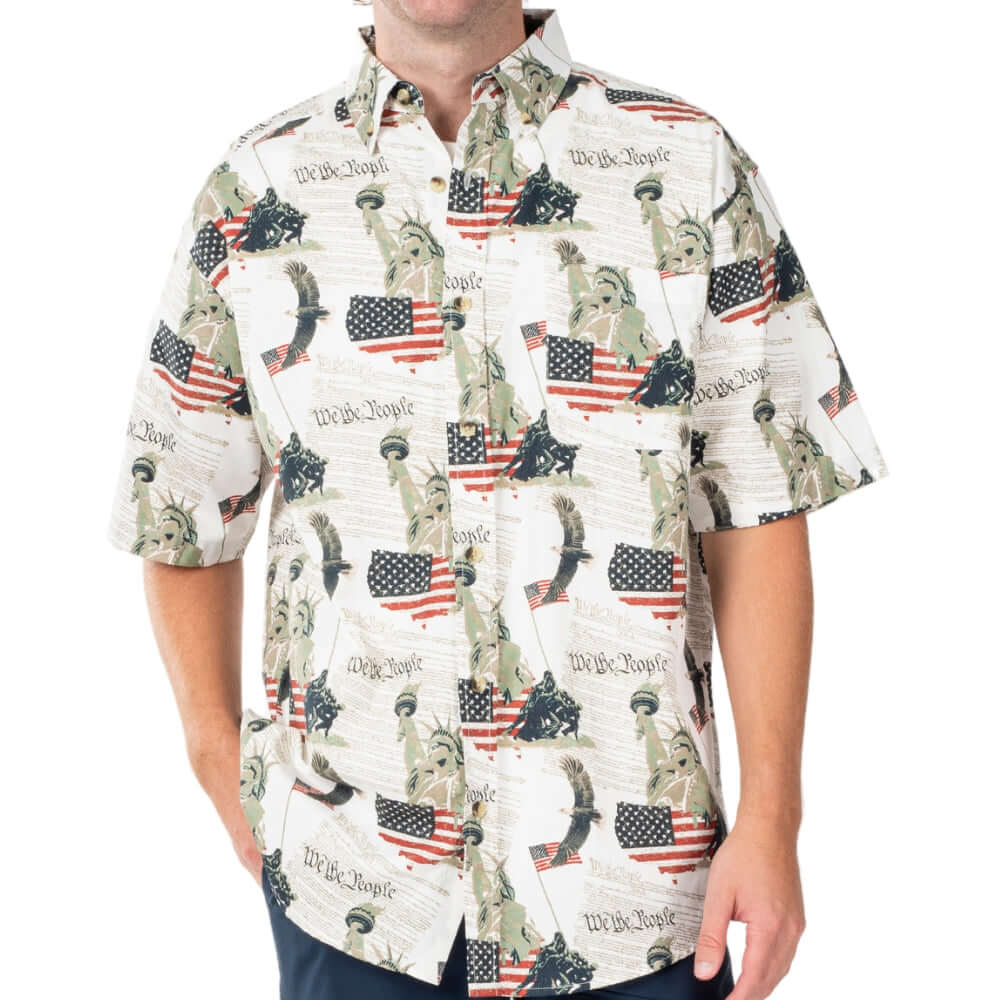 american flag dress shirt Men's Stars & Stripes 100% Cotton Long Sleeve Button-Up Shirt S / Red/White/Blue