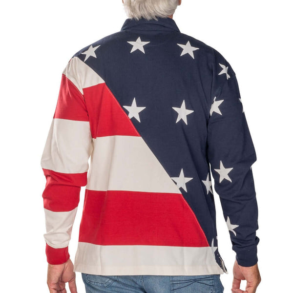 Men's Patriotic Stars and Stripes Classic Rugby Long-Sleeved Shirt ...