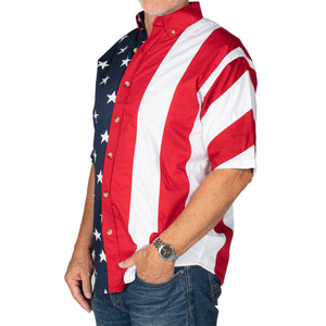 Mens American Flag Half Stars and Half Stripes Woven Shirt