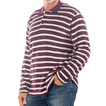 Load image into Gallery viewer, Men&#39;s Long Sleeve Burgundy Striped Cotton Traders Polo Shirt
