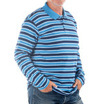 Load image into Gallery viewer, Men&#39;s Long Sleeve Blue Striped Cotton Traders Polo Shirt
