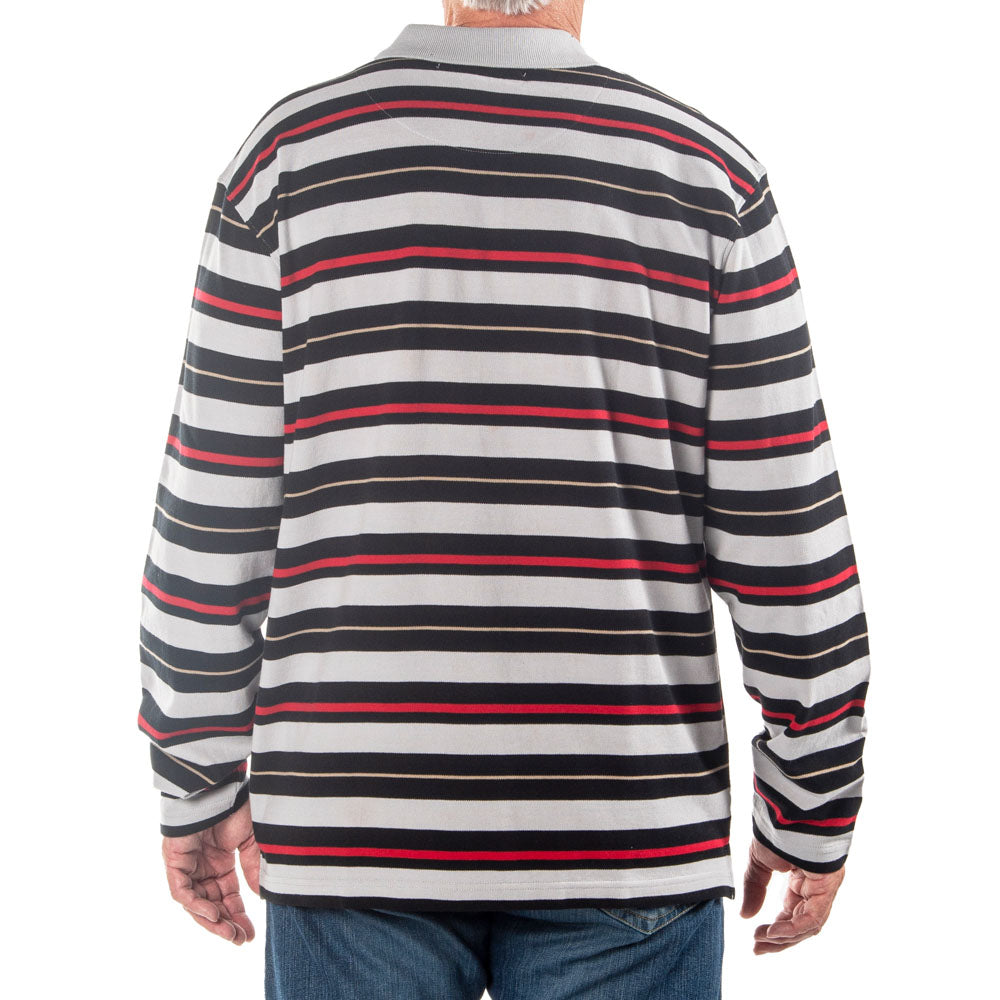 Men's Long Sleeve Gray Striped Cotton Traders Polo Shirt – bandedbottom