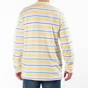 Men's Long Sleeve Yellow Striped Cotton Traders Polo Shirt