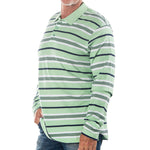 Load image into Gallery viewer, Men&#39;s Long Sleeve Green Striped Cotton Traders Polo Shirt
