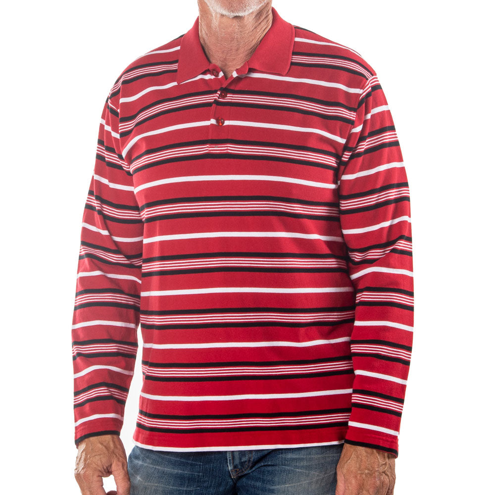 MTENG Polo Shirts for Men Long Sleeve Striped Cotton Shirts Casual
