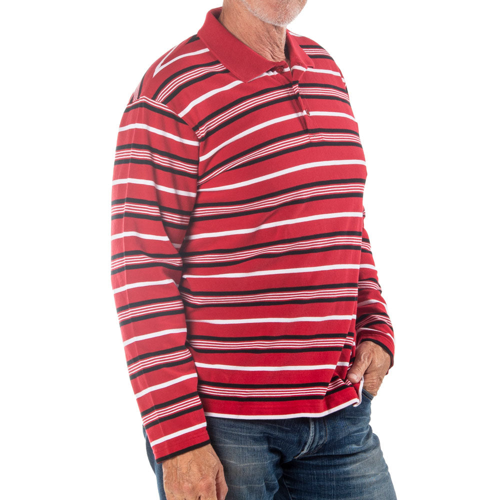 Men's Long Sleeve Red Striped Cotton Traders Polo Shirt – bandedbottom